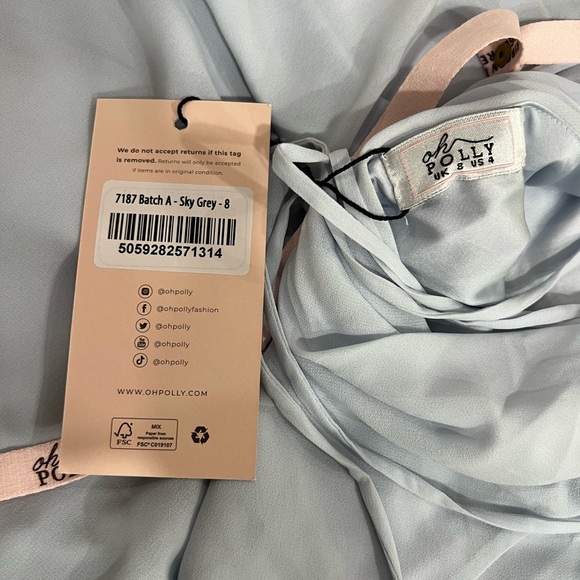 Brand New Oh Polly Halter Neck Cowl Back Georgette Mini Dress in Sky Grey - Picture 5 of 7